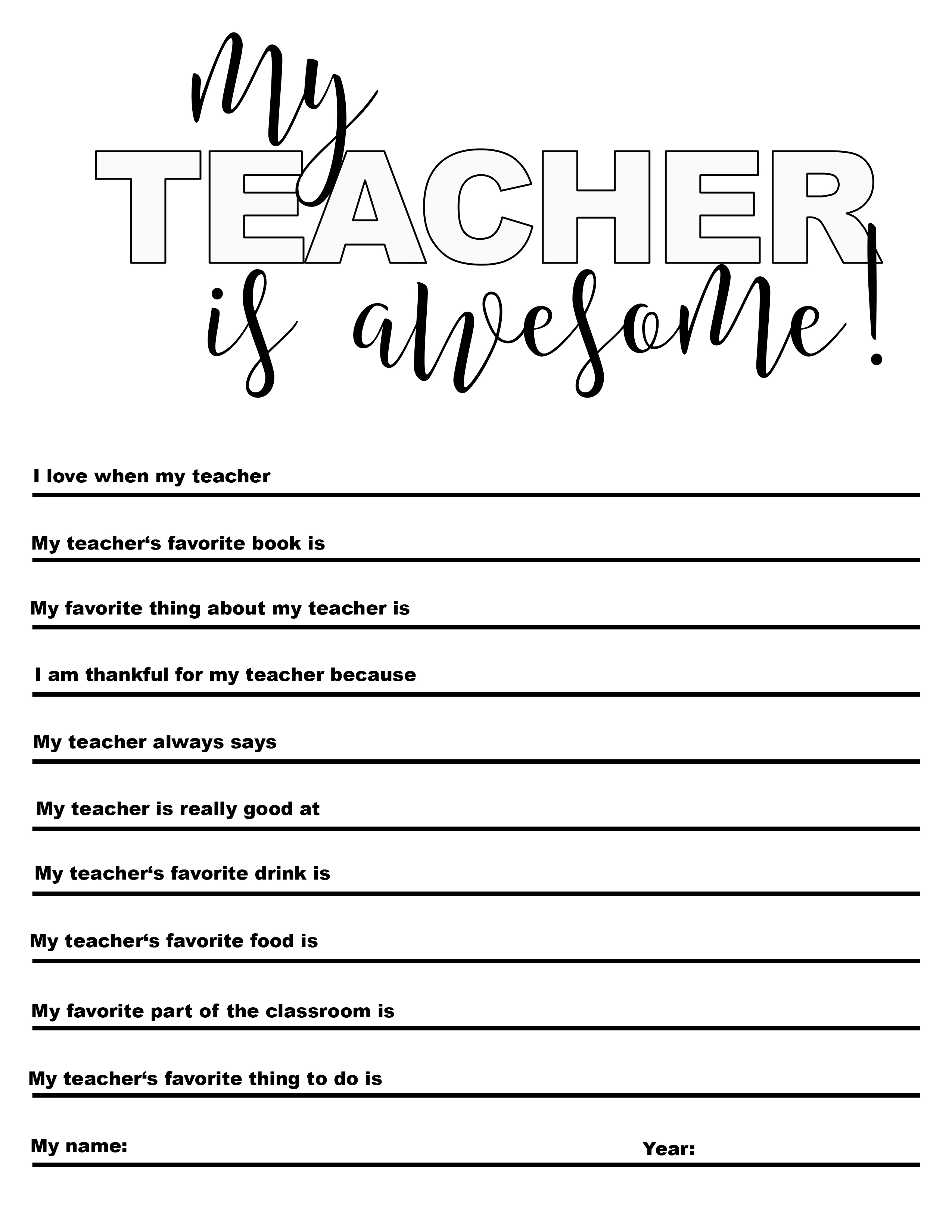 free "my teacher is awesome" printable - heather's dish